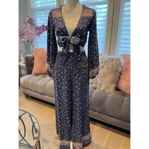 MSRP $79 Triple Seven Floral Boho Cropped Blouse & Smocked Wide Leg Pant Size S